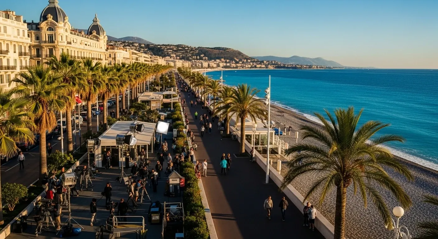 Filming in Nice on the Promenade des Anglais